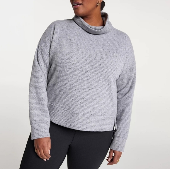 Calia Funnel Neck Oversized Sweatshirt Gray Heathered Pullover Women's Large Rib - Picture 1 of 10